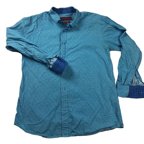 Franky Max Other - Franky Max Mens Shirt L  Blue Plaid Long Sleeve Button Up Cotton Flip cuff